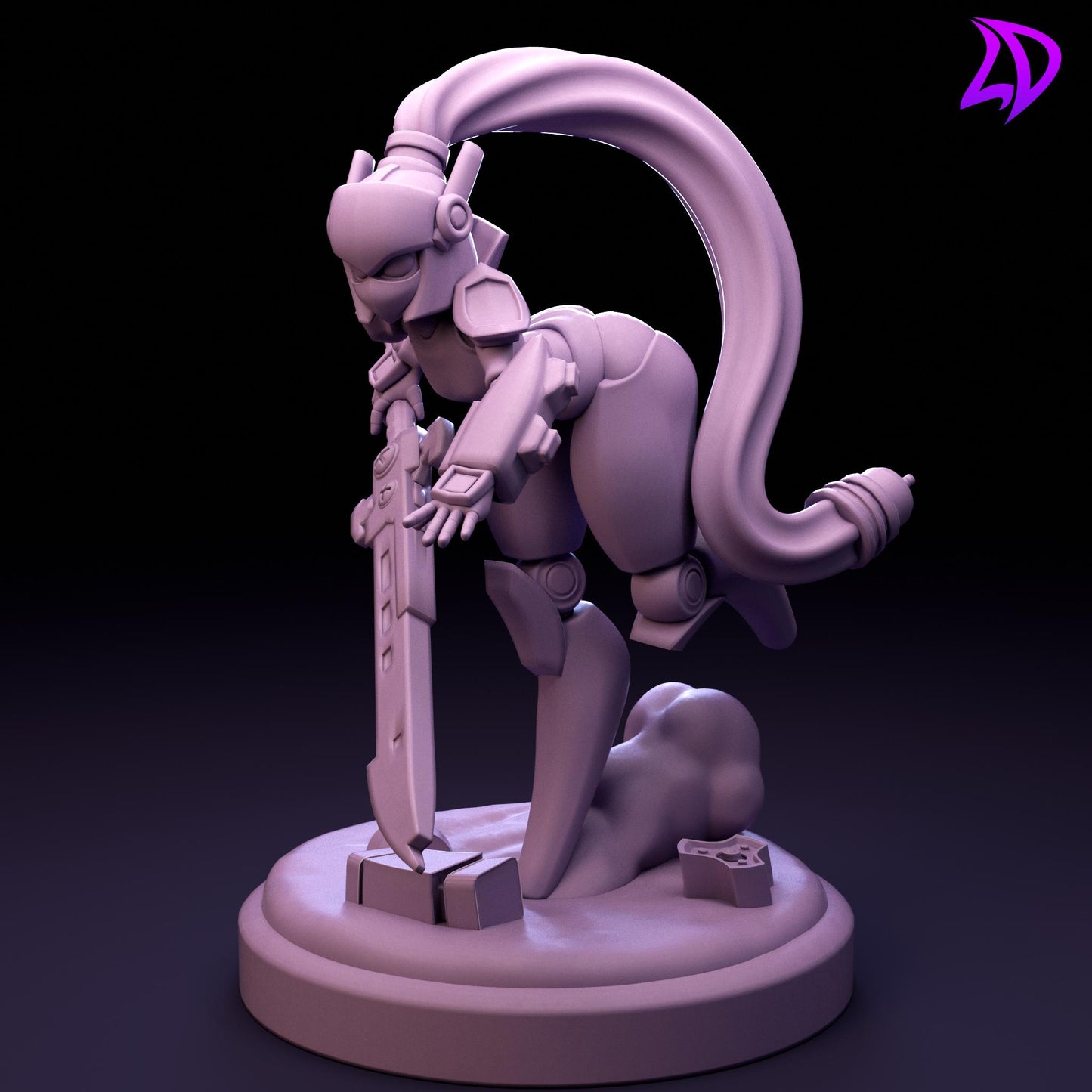 Robot Girl Blademaster LiTh-14 Miniature - Lavender Devilry - 28mm / 32mm / 36mm / 75mm