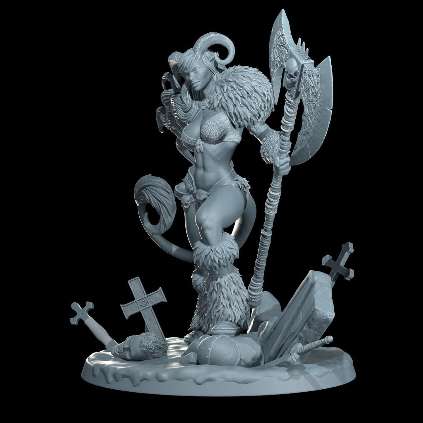 Tiefling Barbarian Nyx Emberhorn Miniature (Standard & NSFW Variations) - Cosmondo - 28mm / 32mm / 36mm / 75mm / 120mm