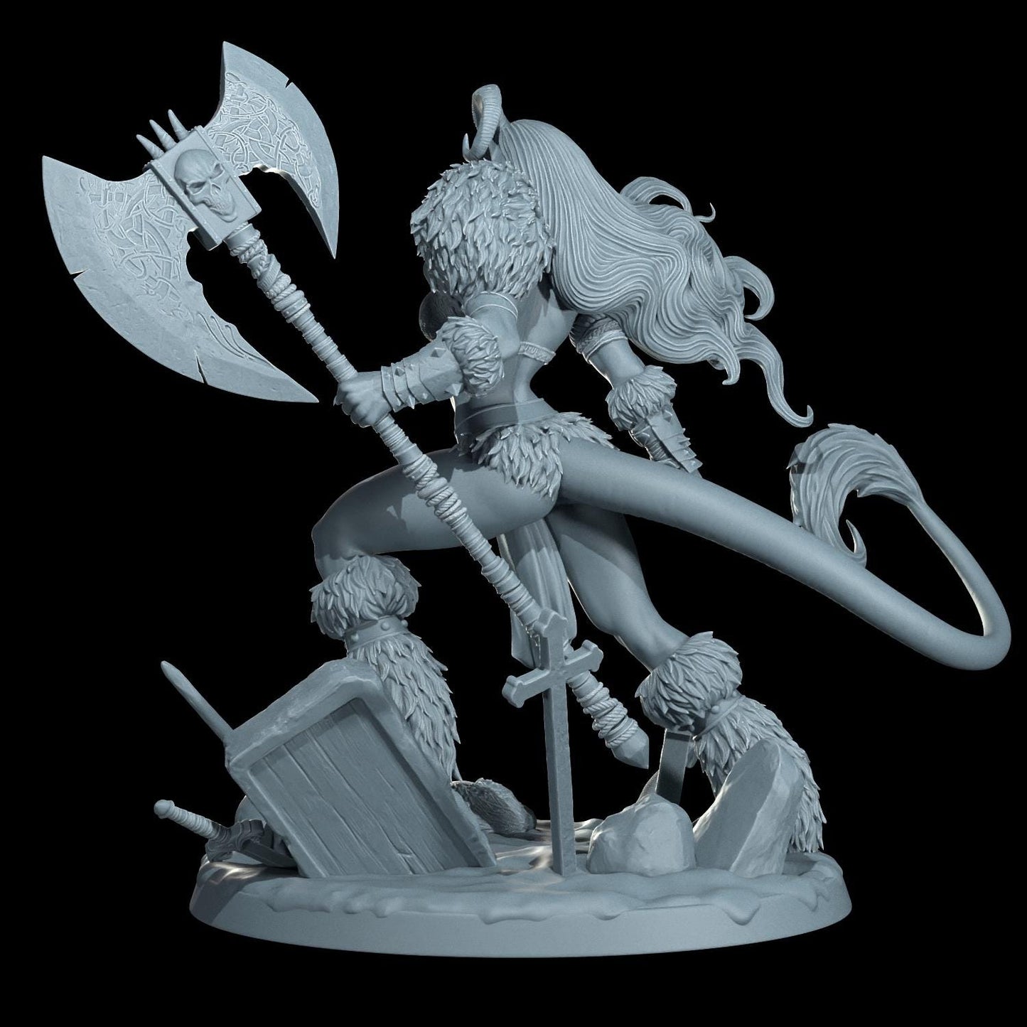 Tiefling Barbarian Nyx Emberhorn Miniature (Standard & NSFW Variations) - Cosmondo - 28mm / 32mm / 36mm / 75mm / 120mm