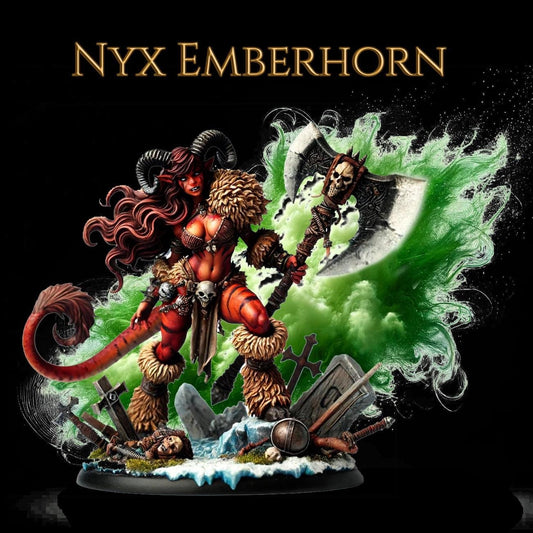 Tiefling Barbarian Nyx Emberhorn Miniature (Standard & NSFW Variations) - Cosmondo - 28mm / 32mm / 36mm / 75mm / 120mm