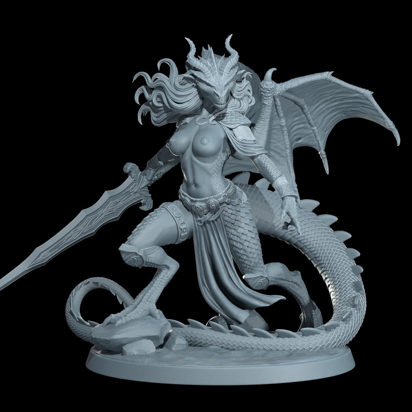 Dragonborn Barbarian Drakira Flameheart Miniature (Standard & NSFW Variations) - Cosmondo - 28mm / 32mm / 36mm / 75mm / 120mm