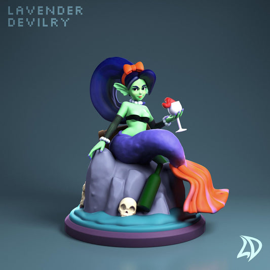 Kelda, Dangerous Goblin Mermaid Miniature - Lavender Devilry - 28mm / 32mm / 36mm / 75mm