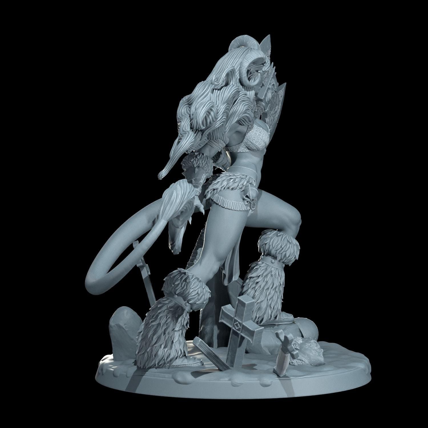 Tiefling Barbarian Nyx Emberhorn Miniature (Standard & NSFW Variations) - Cosmondo - 28mm / 32mm / 36mm / 75mm / 120mm