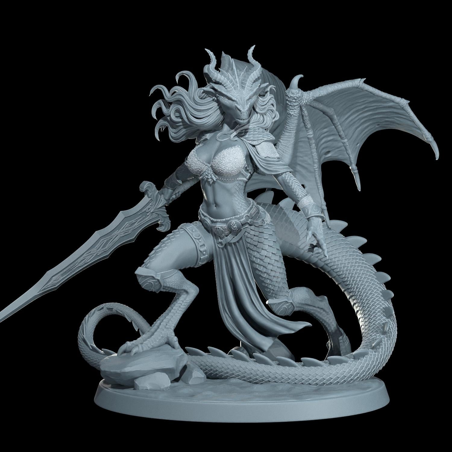 Dragonborn Barbarian Drakira Flameheart Miniature (Standard & NSFW Variations) - Cosmondo - 28mm / 32mm / 36mm / 75mm / 120mm