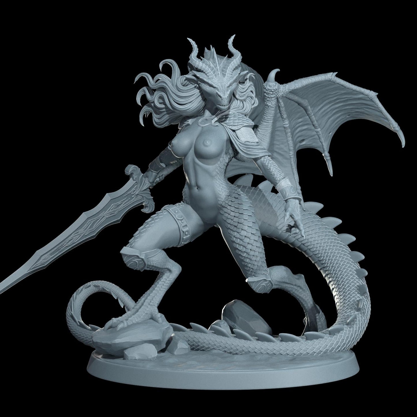 Dragonborn Barbarian Drakira Flameheart Miniature (Standard & NSFW Variations) - Cosmondo - 28mm / 32mm / 36mm / 75mm / 120mm