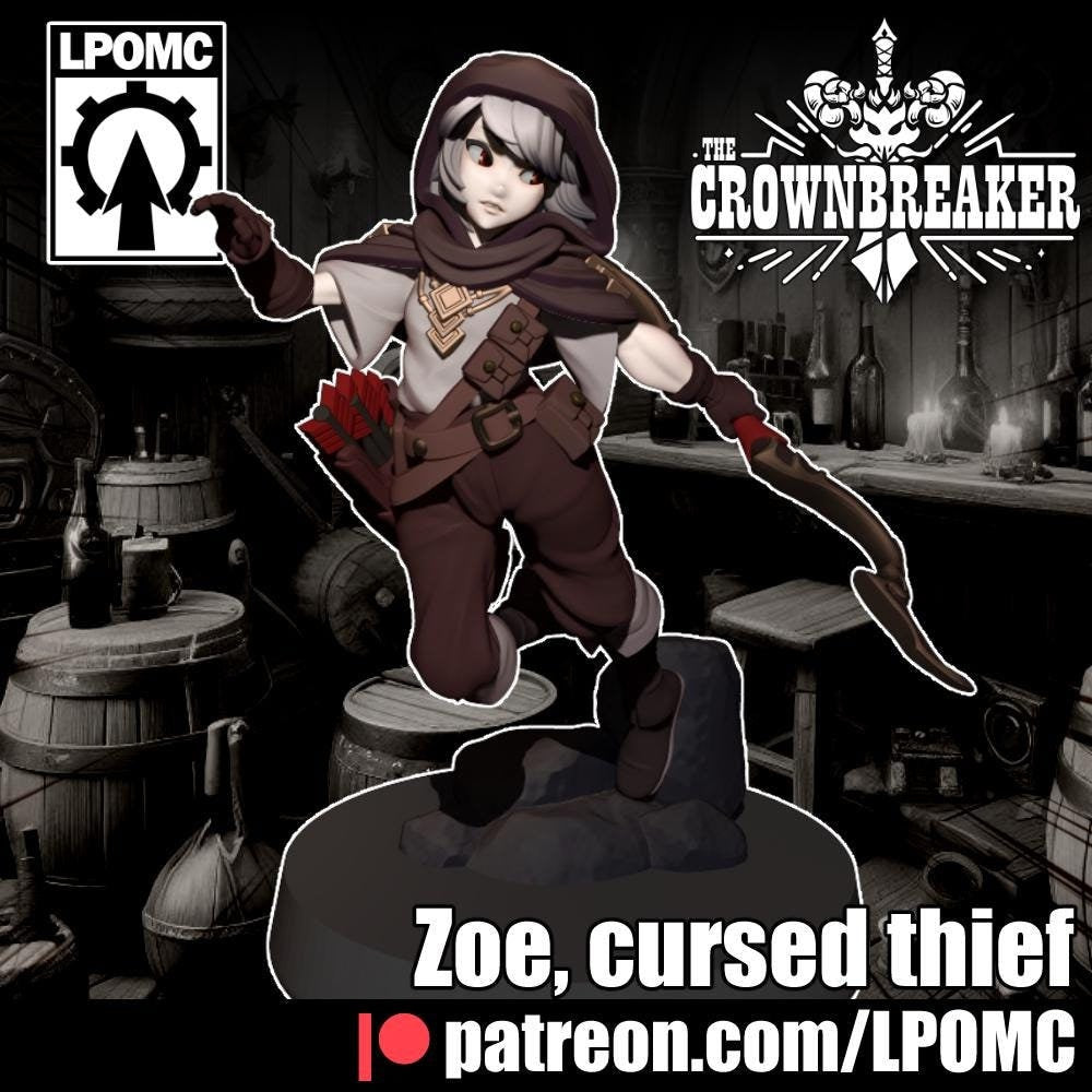 Zoe, Cursed Thief Miniature - LPOMC - 28mm / 32mm / 36mm / 75mm