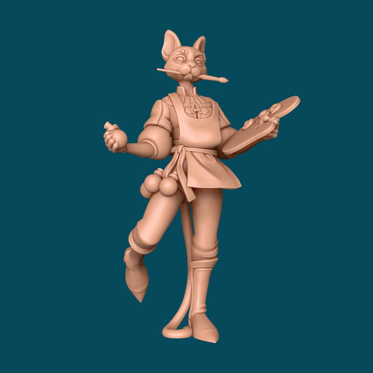 Florence, Tabaxi Painter Miniature - Awkward Penguin’s Minis - 28mm / 32mm / 36mm