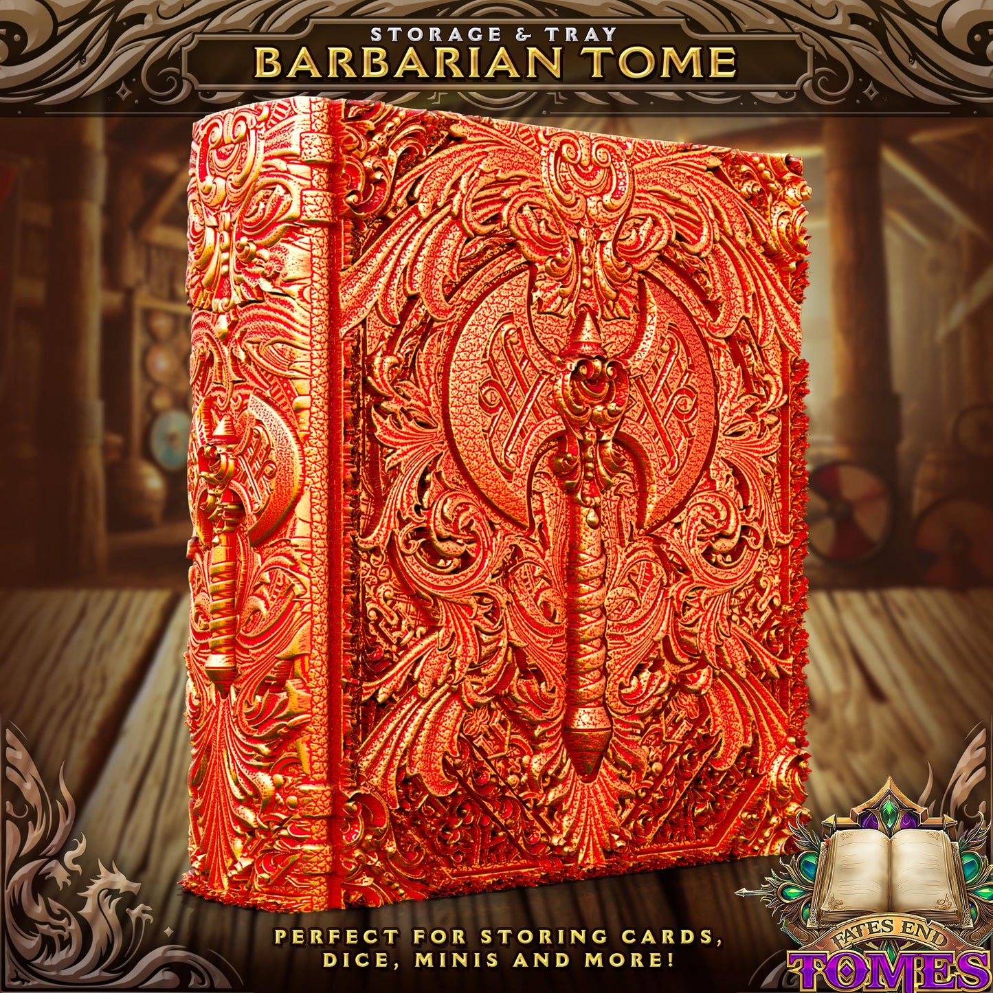 Barbarian Tome Dice and Card Storage Tray / Deck Box for D&D, Magic the Gathering, Lorcana, and more! - FatesEnd