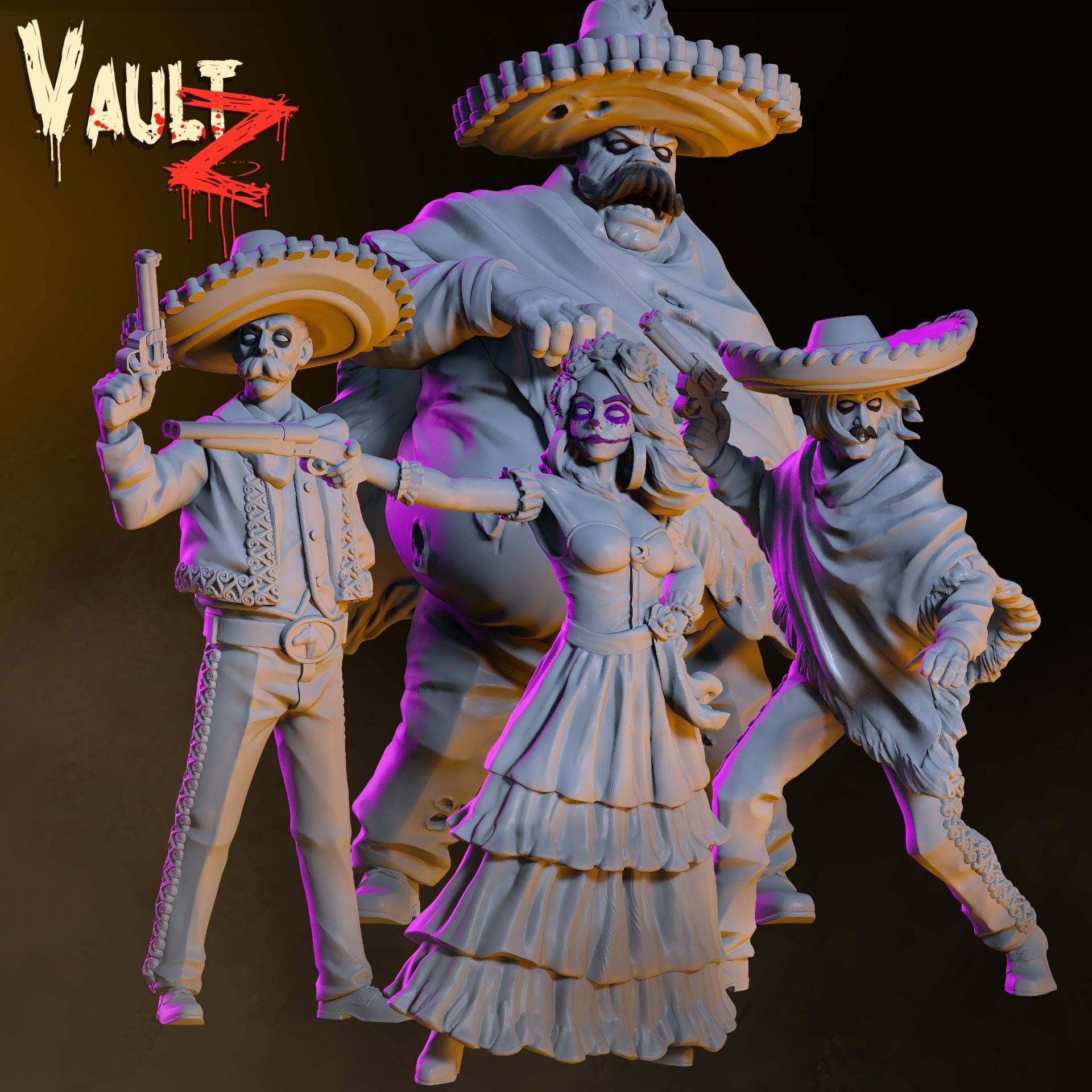 Dia De Los Muertos Zombie Hunters Miniature (4 Variations) - VaultZ - 28mm / 32mm / 36mm