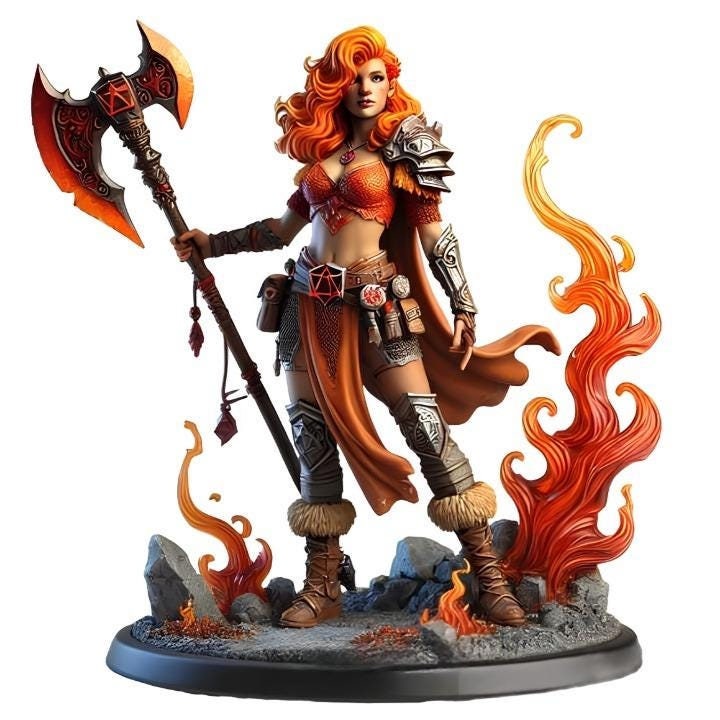 Fire Genasi Miniature (Alternate Weapon Variations) - Cosmondo - 28mm / 32mm / 36mm / 75mm / 120mm