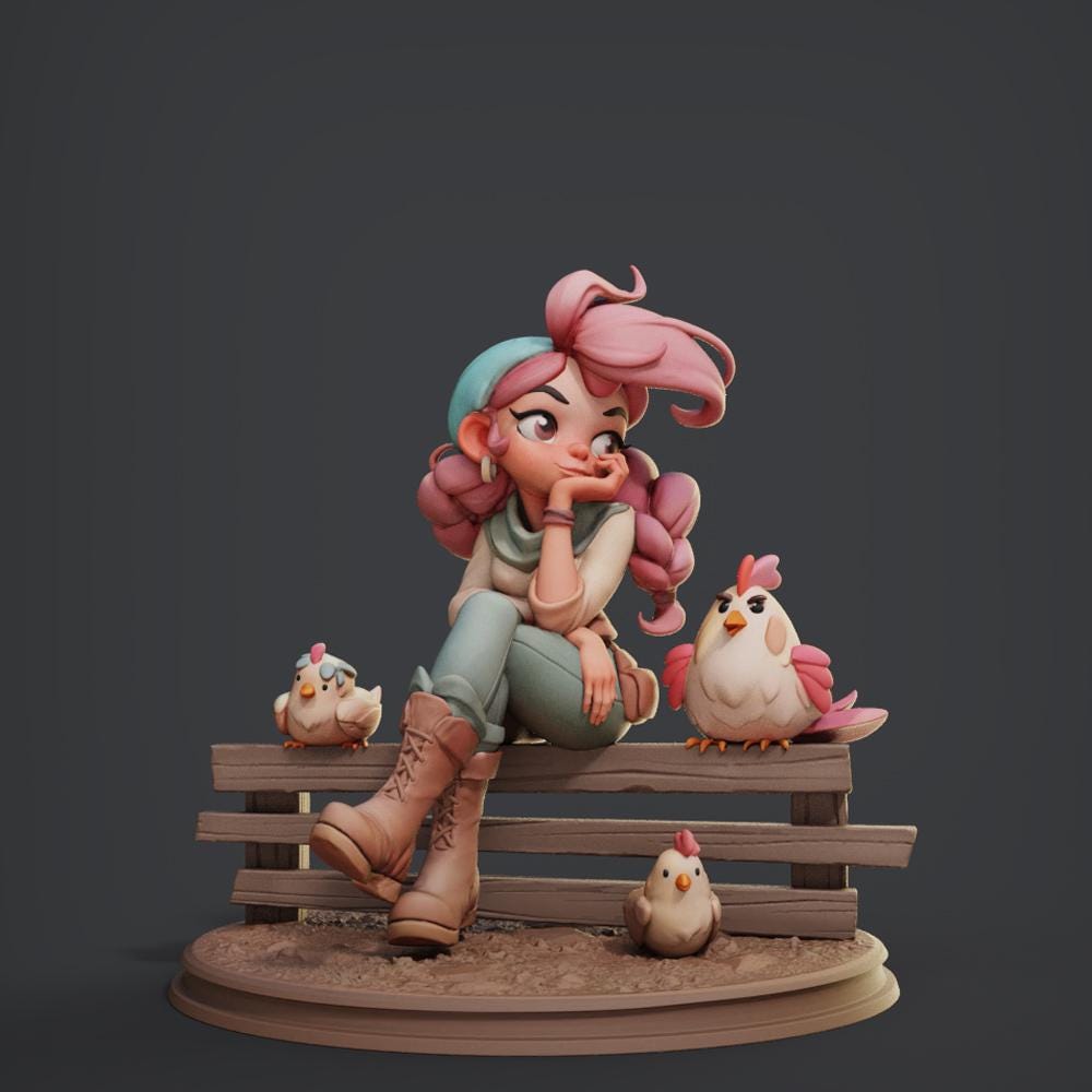 Marvelous Farm Girl Miniature (Standard & Tiefling Variations) - Female Miniatures - 28mm / 32mm / 36mm / 75mm