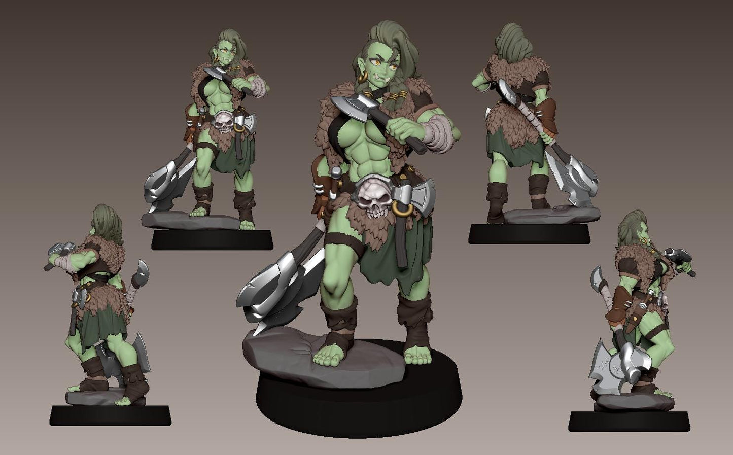 Orc Barbarian Gorvanna the Skullbearer Miniature - LPOMC - 28mm / 32mm / 36mm