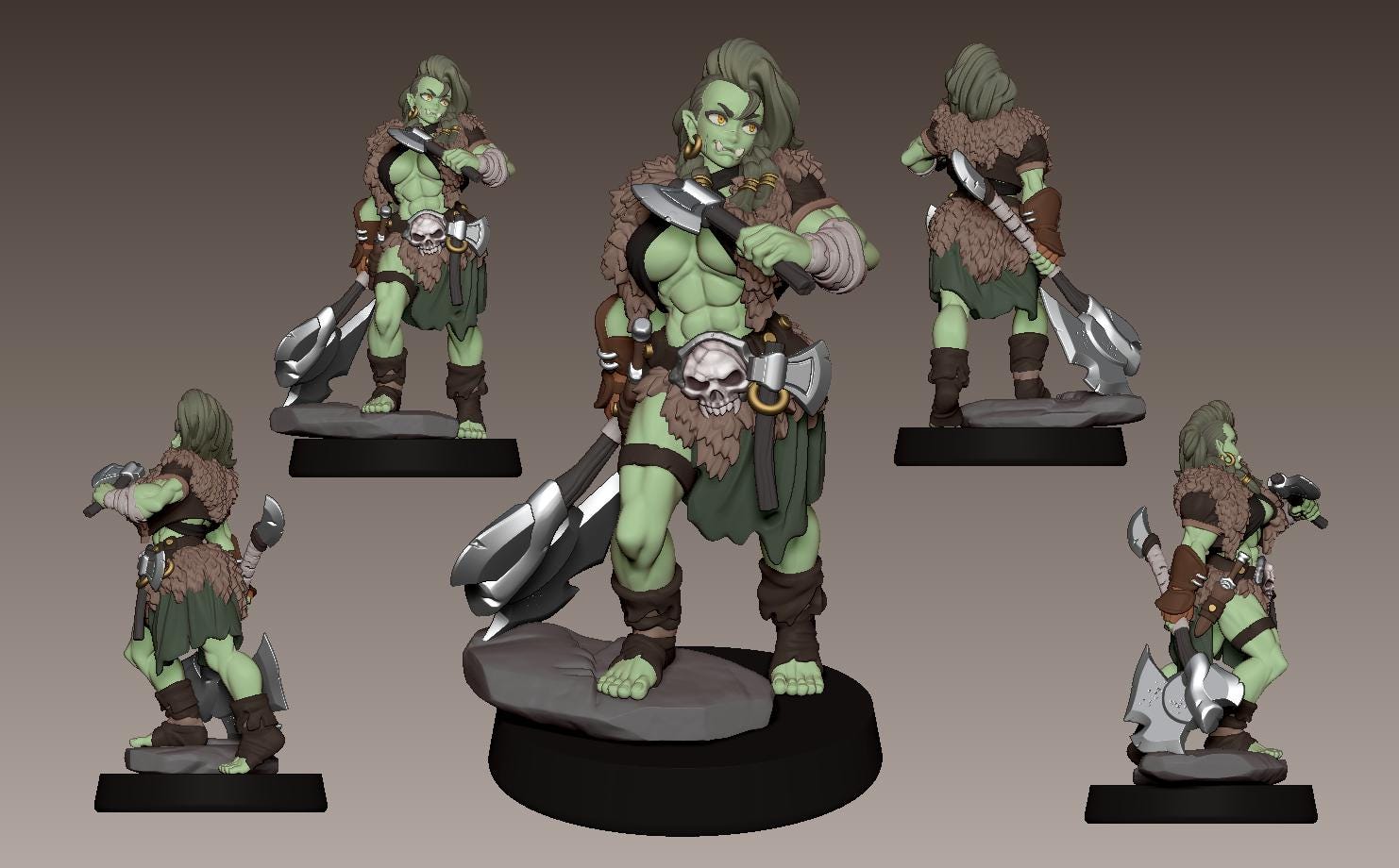 Orc Barbarian Gorvanna the Skullbearer Miniature - LPOMC - 28mm / 32mm / 36mm