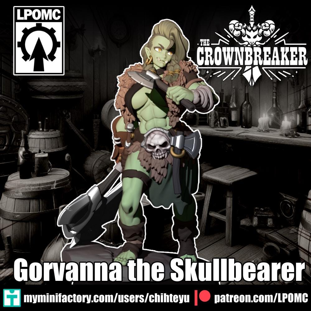Orc Barbarian Gorvanna the Skullbearer Miniature - LPOMC - 28mm / 32mm / 36mm