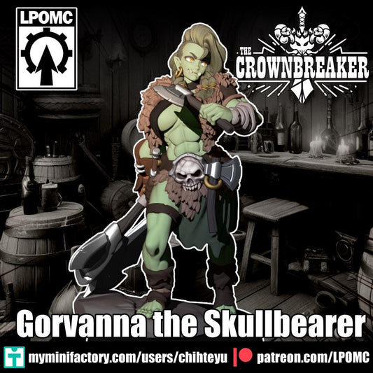 Orc Barbarian Gorvanna the Skullbearer Miniature - LPOMC - 28mm / 32mm / 36mm