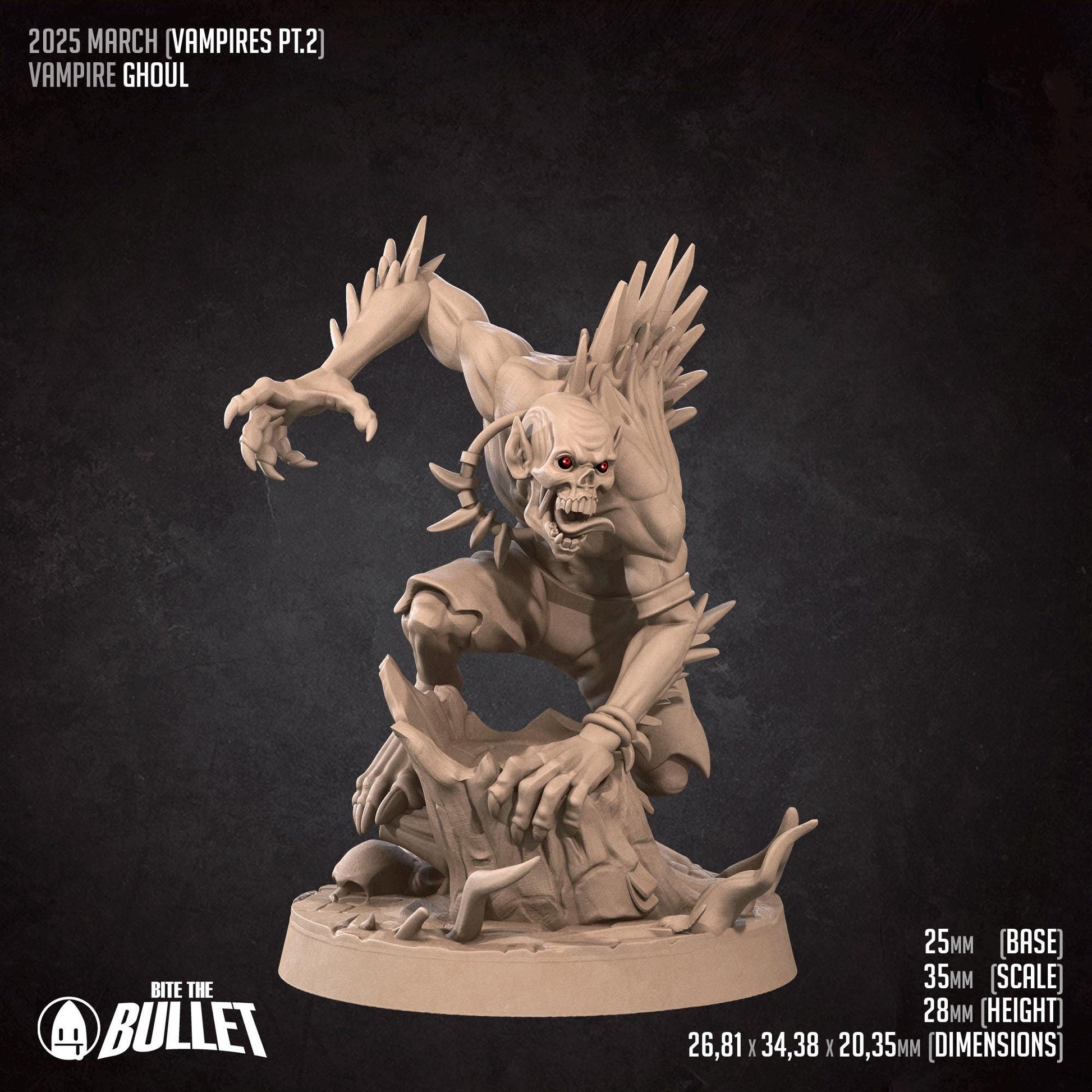 Vampire Ghoul Miniature - 28mm / 32mm / 36mm - Bite the Bullet - Resin Printed Figure for D&D, TTRPGs, and Board Games