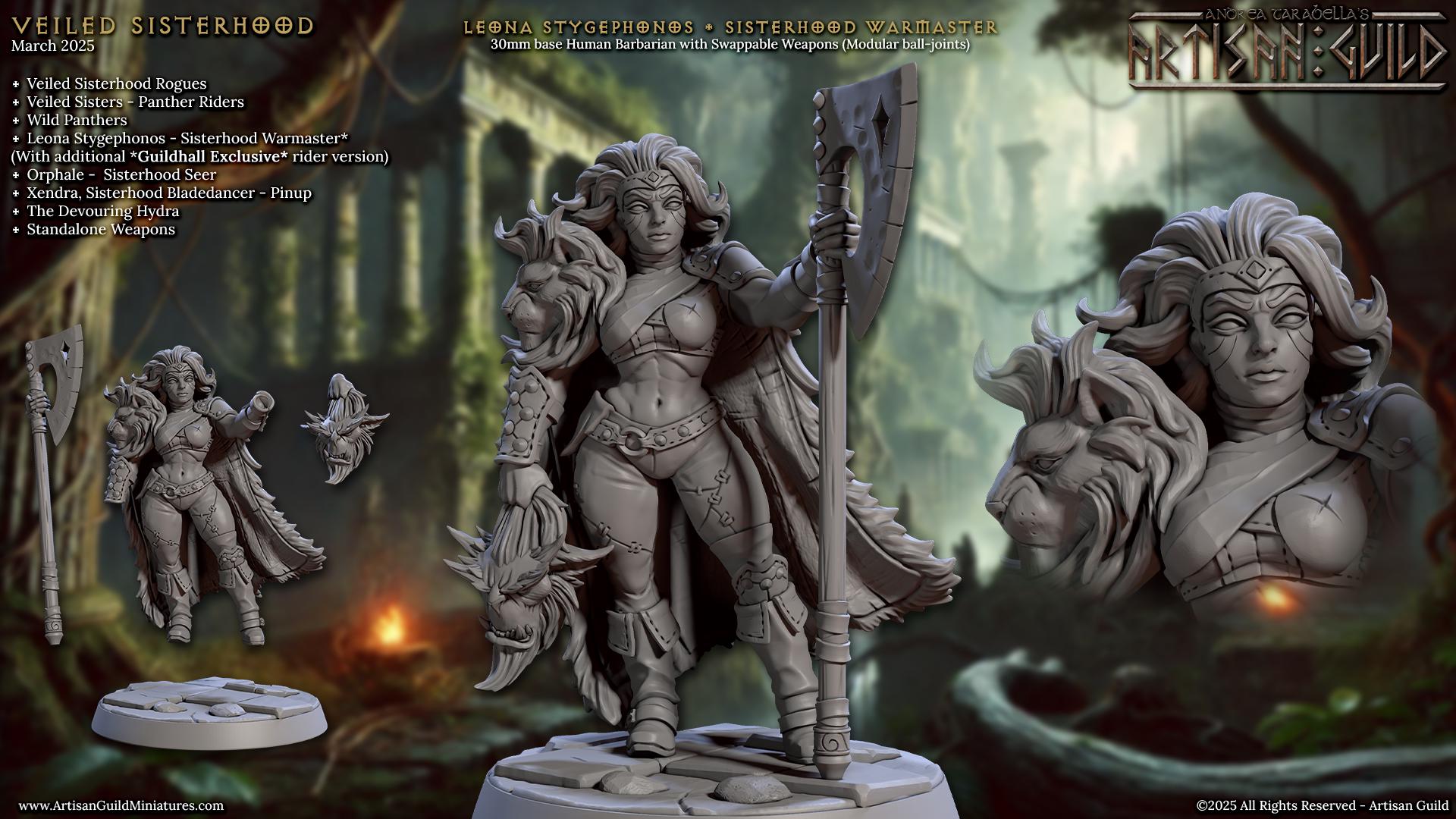Sisterhood Warmaster Leona Miniature - 28mm / 32mm / 36mm - Artisan Guild - Resin Printed Miniature for TTRPGs and Board Games