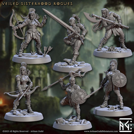 Veiled Sisterhood Rogue Miniature - 28mm / 32mm / 36mm - 6 Variations - Artisan Guild - Resin Printed Miniature for TTRPGs and Board Games