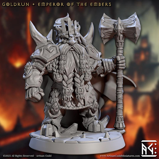 Emperor Dwarf Goldrun Miniature - 28mm / 32mm / 36mm - Artisan Guild - Resin Printed Miniature for TTRPGs and Board Games