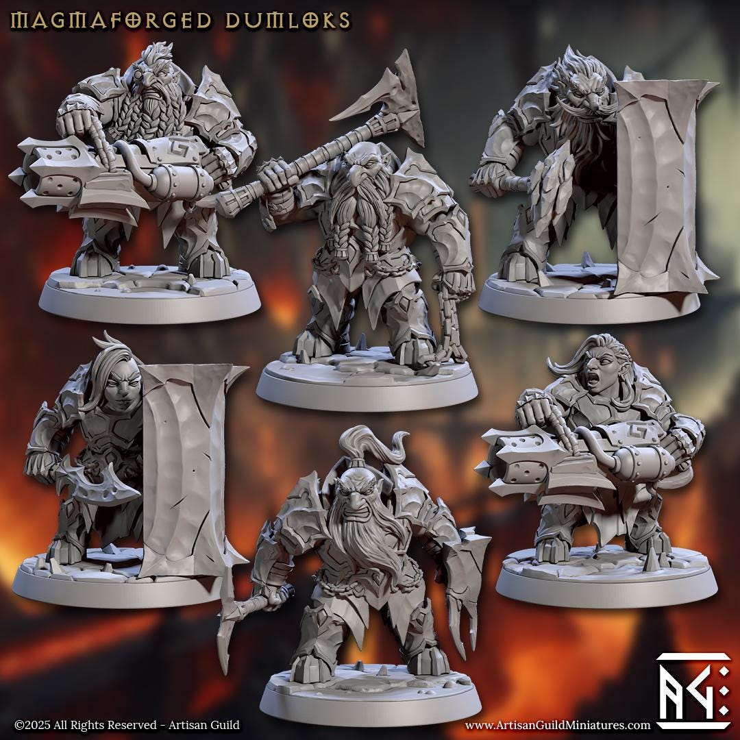 Magmaforged Dumlok Dwarf Miniature - 28mm / 32mm / 36mm - 6 Variations - Artisan Guild - Resin Printed Miniature for TTRPGs and Board Games
