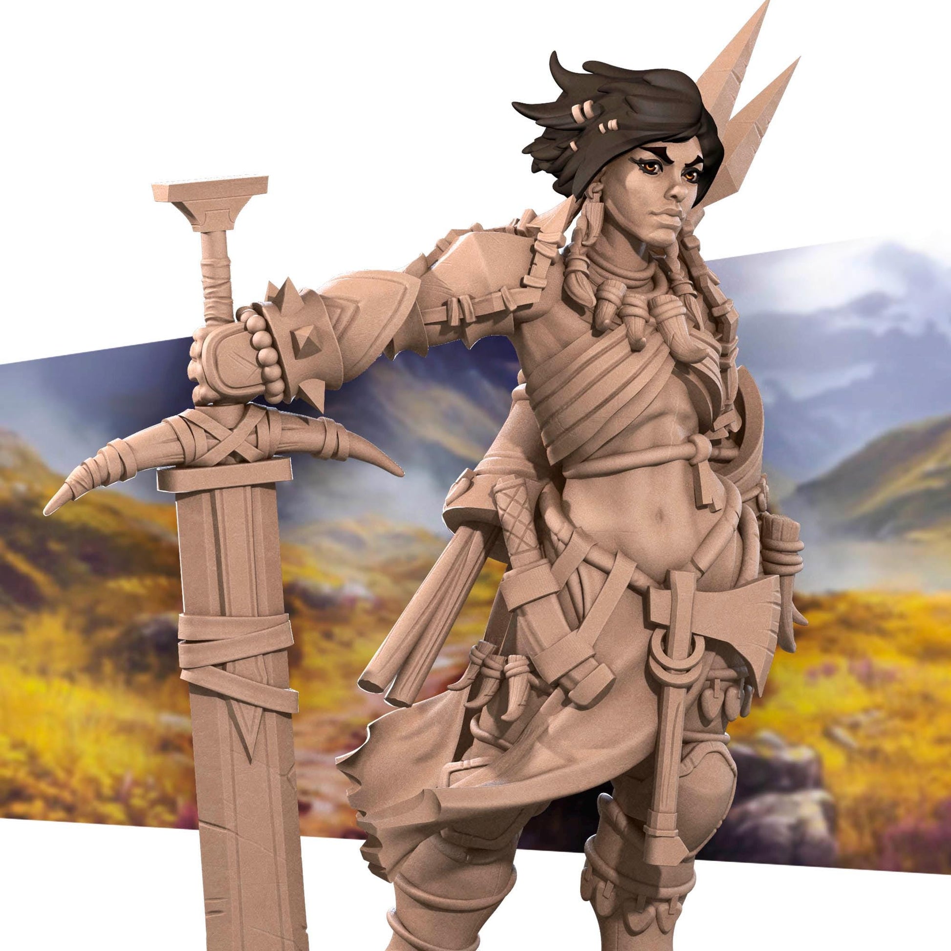 Human Barbarian Miniature - 28mm / 32mm / 36mm - Bite the Bullet - Resin Printed Figure for D&D, TTRPGs, and Board Games