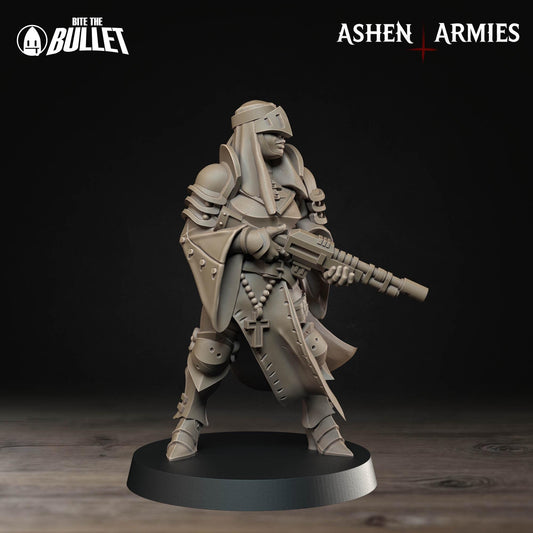 Sanctified Legion Rifle Sniper Priest Miniature (2 Variations) - 28mm / 32mm / 36mm - Bite the Bullet - Resin Printed Wargaming Figure