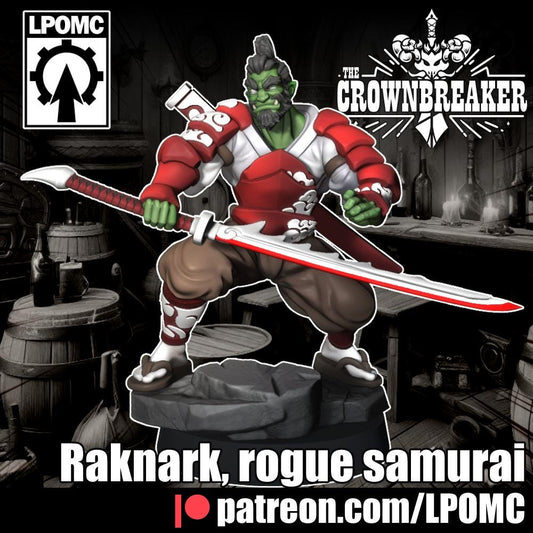 Raknark, Rogue Samurai Miniature - 28mm / 32mm / 36mm - LPOMC - Resin Printed Figure for D&D, TTRPGs, and Board Games