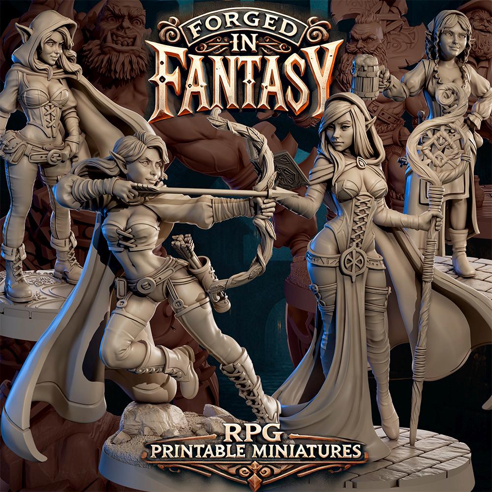 Forged in Fantasy Miniature (6 Variations) - Claudia's Gallery - 28mm / 32mm / 36mm / 75mm - Resin Printed Figure for D&D and TTRPGs