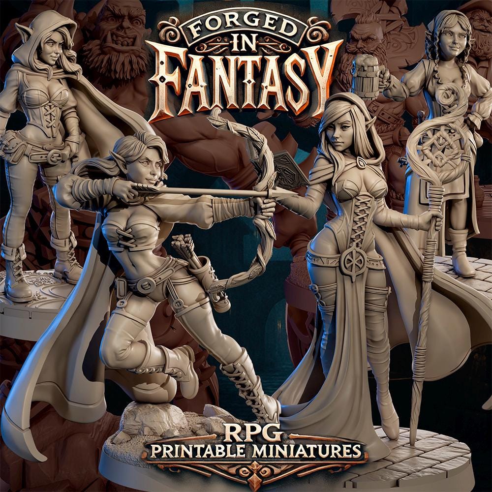 Forged in Fantasy Miniature (6 Variations) - Claudia's Gallery - 28mm / 32mm / 36mm / 75mm - Resin Printed Figure for D&D and TTRPGs