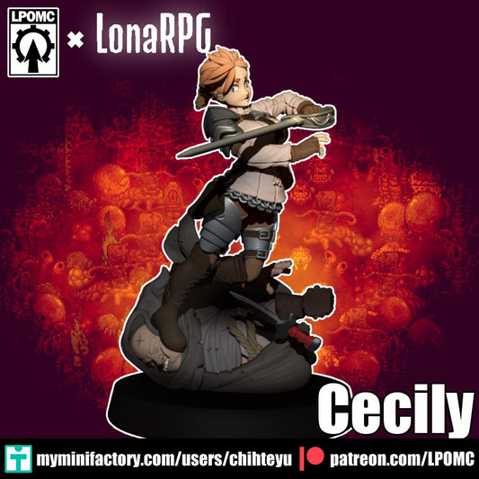 Cecily Miniature - 28mm / 32mm / 36mm / 75mm - LPOMC - Resin Printed Figure for D&D, TTRPGs, and Board Games