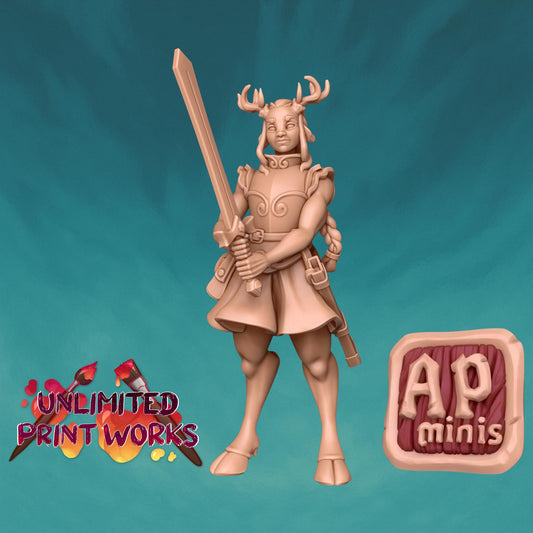 Might, Faun Warrior Miniature - Awkward Penguin’s Minis - 28mm / 32mm / 36mm