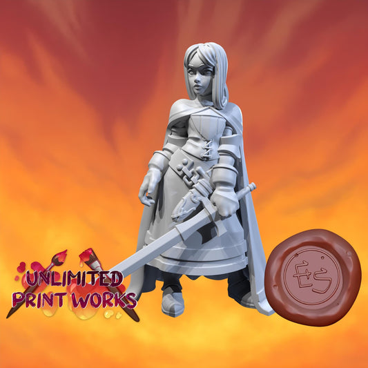 Female Knight Miniature - 28mm / 32mm / 36mm - Ethan Savage Studios - Resin Printed Figure for D&D, TTRPGs, and Board Games