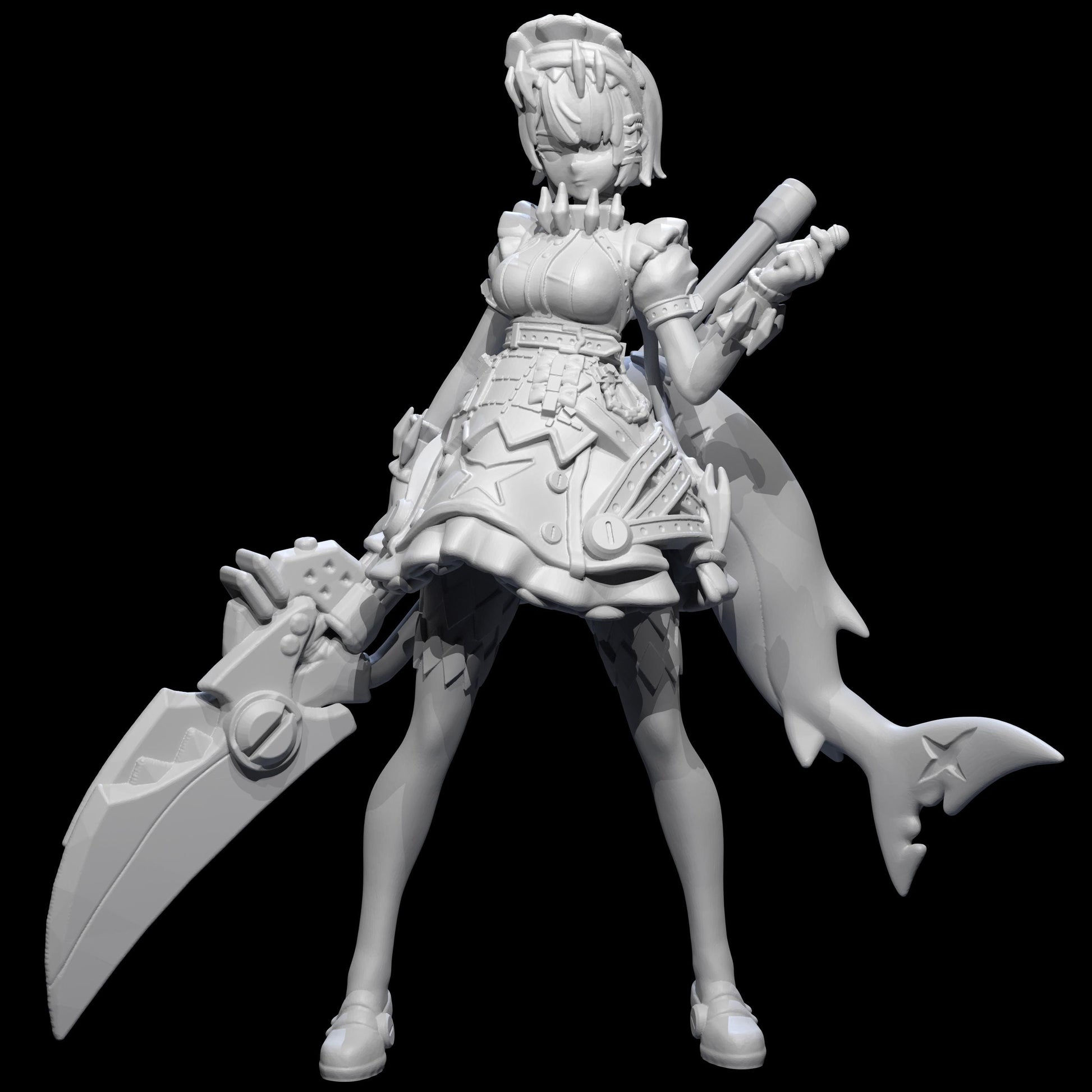 Shark Maid Miniature - 28mm / 32mm / 36mm - Irnkman's Minis - Resin Printed Figure for D&D, TTRPGs, and Board Games