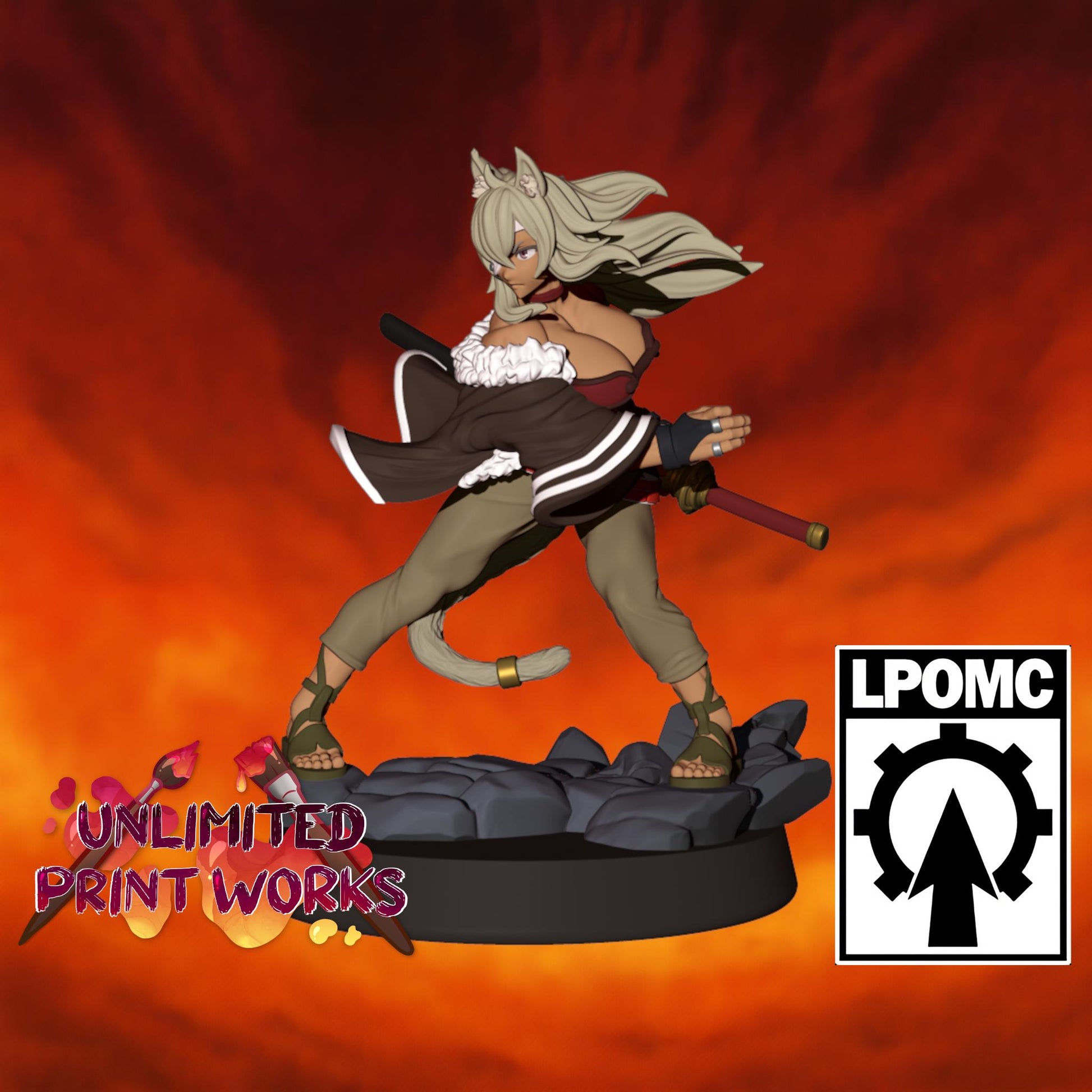 Lionmane Swordmaiden Miniature - 28mm / 32mm / 36mm / 75mm - LPOMC - Resin Printed Figure for D&D, TTRPGs, and Board Games