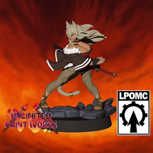 Lionmane Swordmaiden Miniature - 28mm / 32mm / 36mm / 75mm - LPOMC - Resin Printed Figure for D&D, TTRPGs, and Board Games