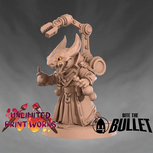 Kobold Inventor Miniature - 28mm / 32mm / 36mm - Bite the Bullet - Resin Printed Figure for D&D, TTRPGs, and Board Games