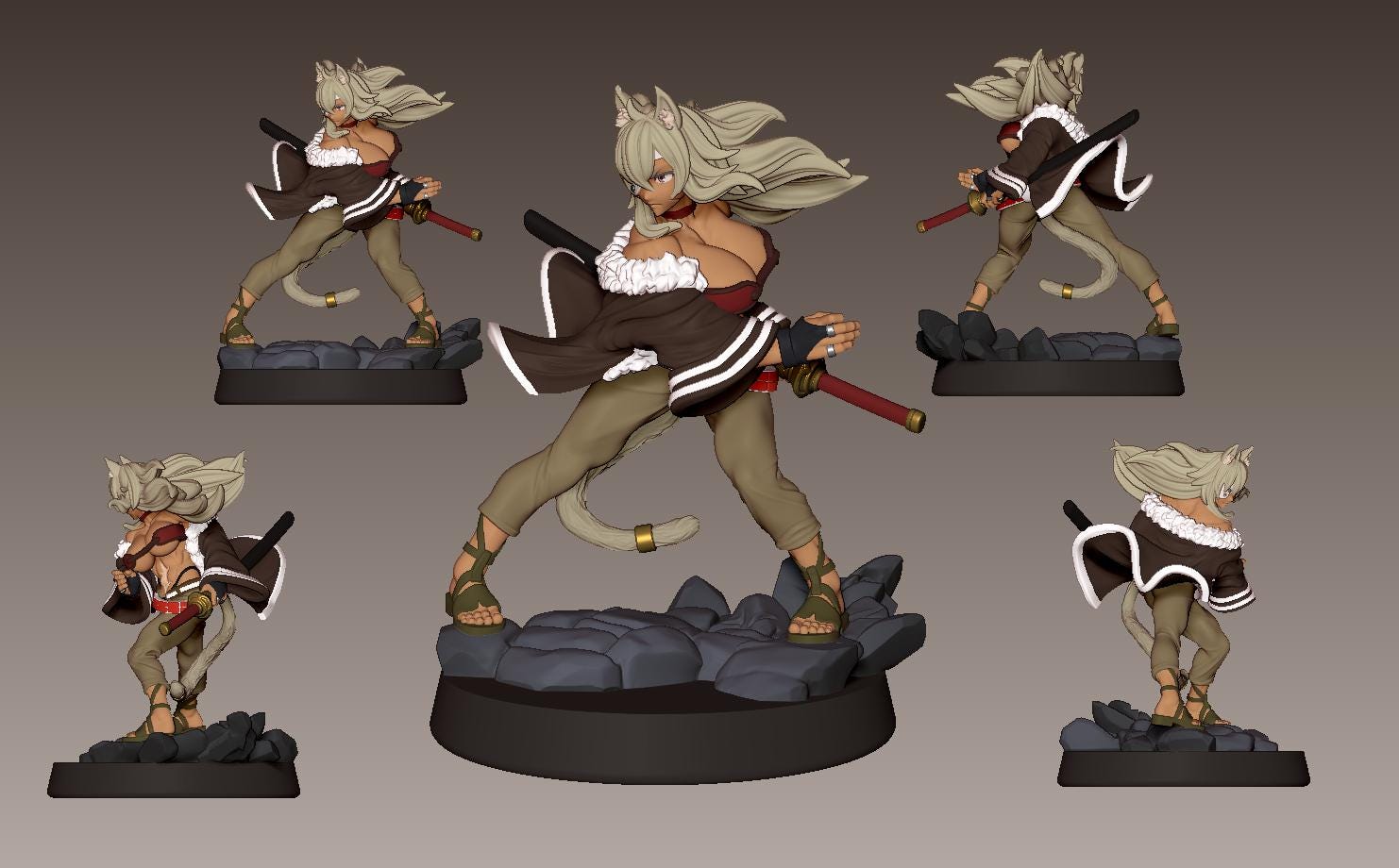 Lionmane Swordmaiden Miniature - 28mm / 32mm / 36mm / 75mm - LPOMC - Resin Printed Figure for D&D, TTRPGs, and Board Games