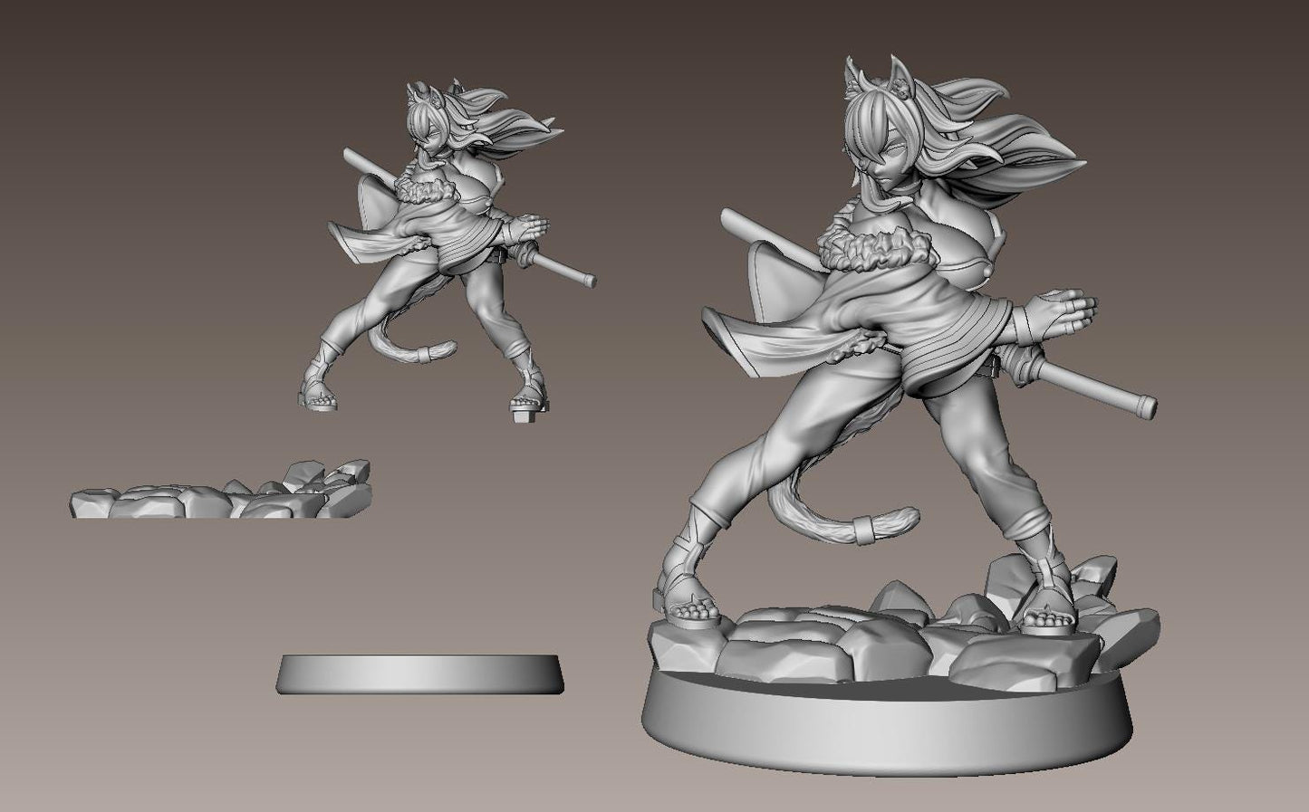 Lionmane Swordmaiden Miniature - 28mm / 32mm / 36mm / 75mm - LPOMC - Resin Printed Figure for D&D, TTRPGs, and Board Games