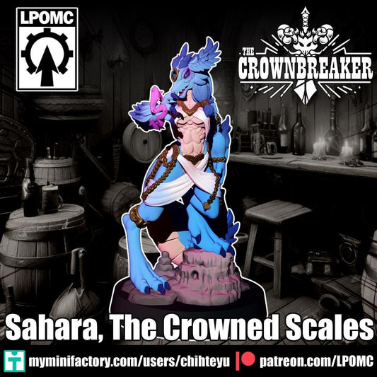 Sahara, Crowned Scales Miniature - 28mm / 32mm / 36mm - LPOMC - Resin Printed Figure for D&D, TTRPGs, and Board Games