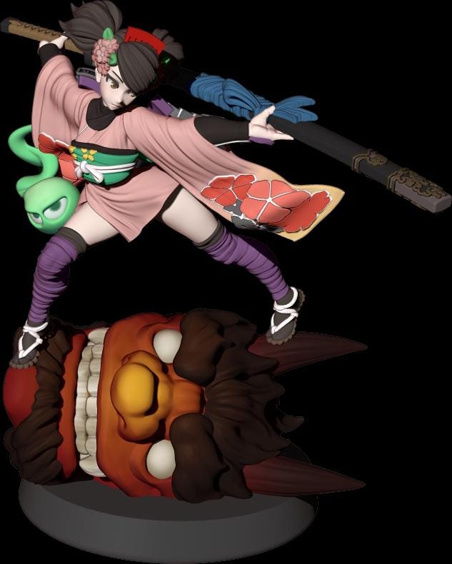 Blossom Slash Princess Miniature - 28mm / 32mm / 36mm / 75mm - LPOMC - Resin Printed Figure for D&D, TTRPGs, and Board Games