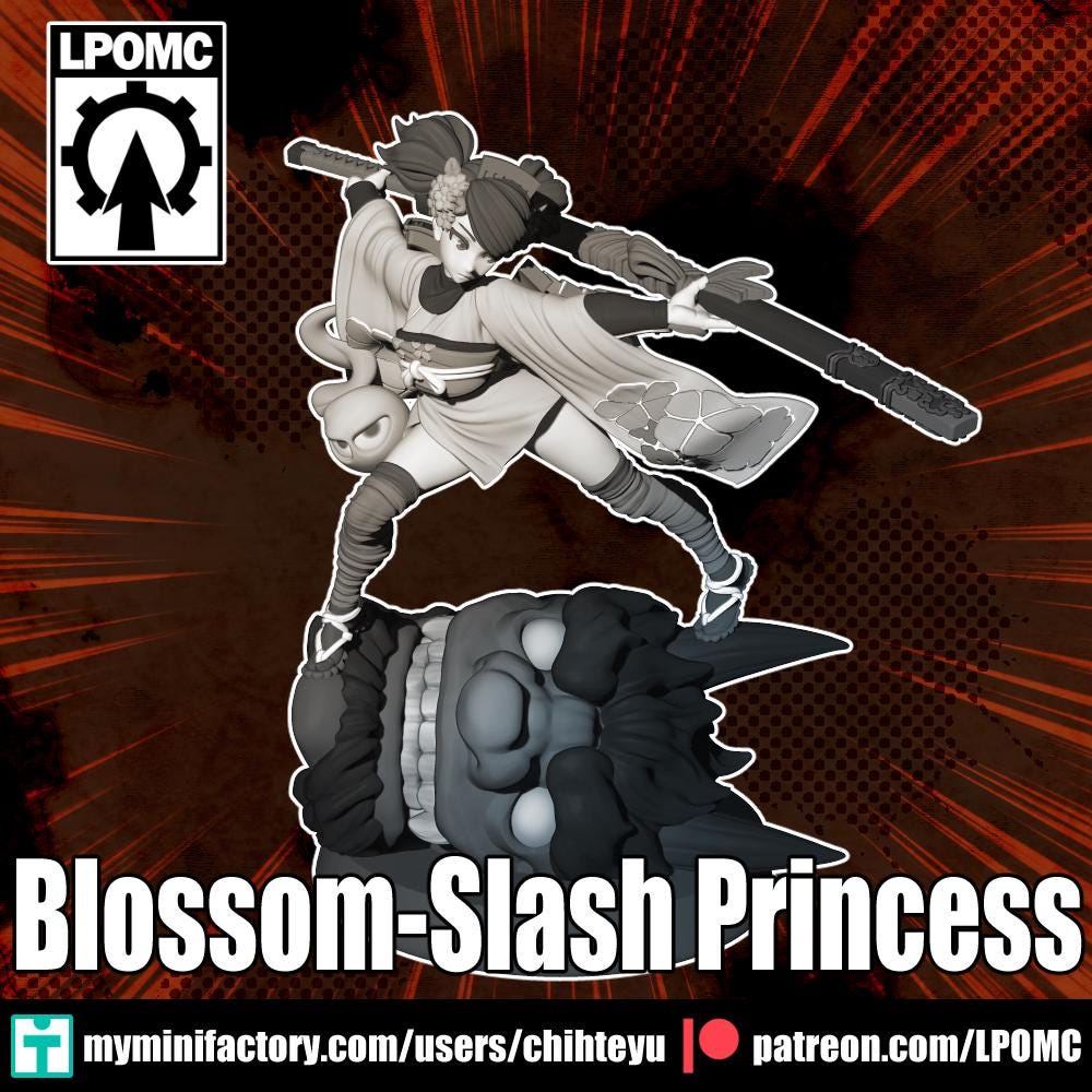 Blossom Slash Princess Miniature - 28mm / 32mm / 36mm / 75mm - LPOMC - Resin Printed Figure for D&D, TTRPGs, and Board Games