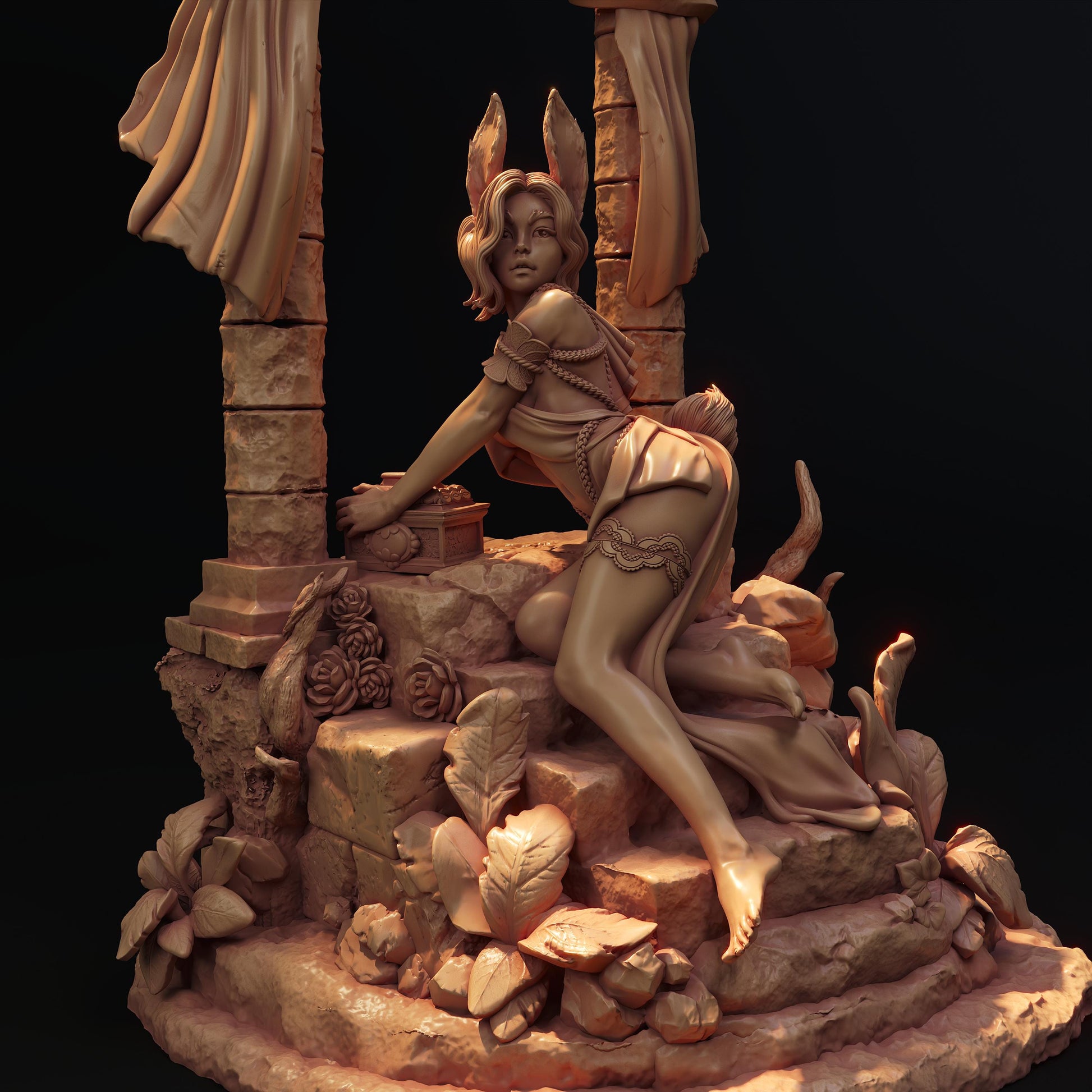 Rabbitkin Soina Luun Figure (w/NSFW Option) - 75mm / 120mm - Dendadeka - Collectible Resin Printed Statue for Painting & Display