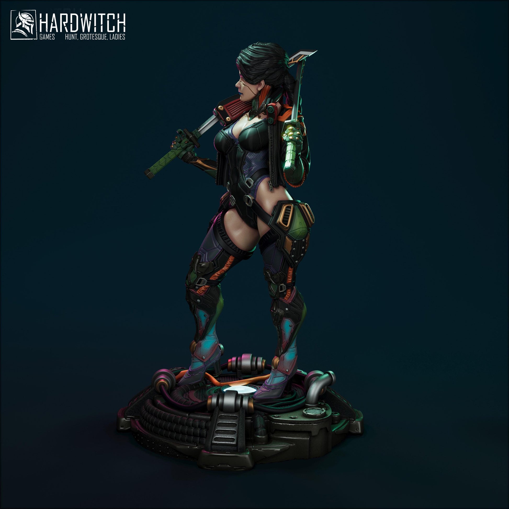 Edgerunner Martena Trambaleen Figure - 75mm / 154mm - HardWitch Games - Collectible Resin Printed Statue for Painting & Display