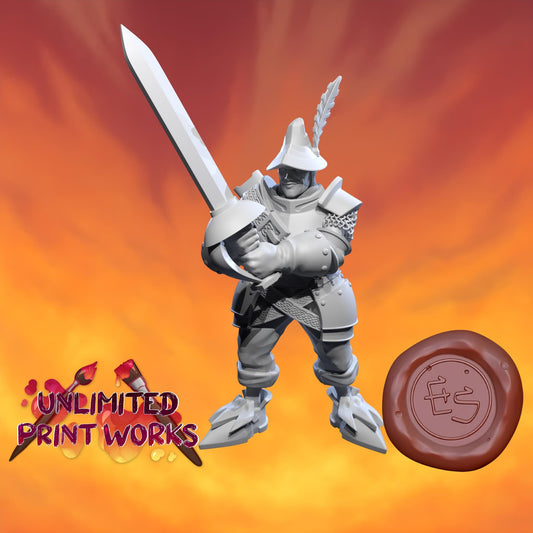 Stalwart Knight Miniature - 28mm / 32mm / 36mm - Ethan Savage Studios - Resin Printed Figure for D&D, TTRPGs, and Board Games