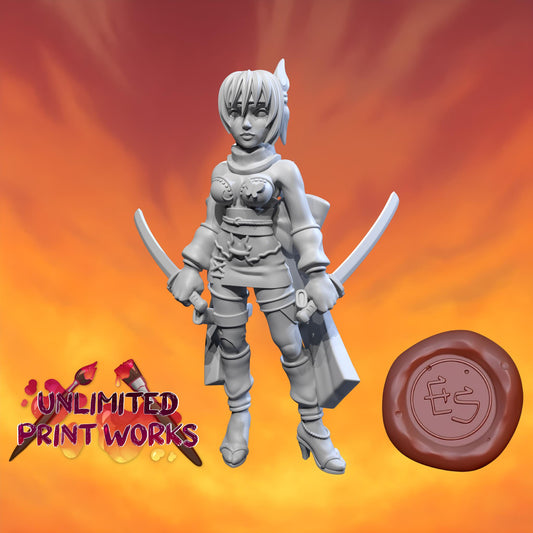 Violet Assassin Miniature - 28mm / 32mm / 36mm / 75mm - Ethan Savage Studios - Resin Printed Figure for D&D, TTRPGs, and Board Games