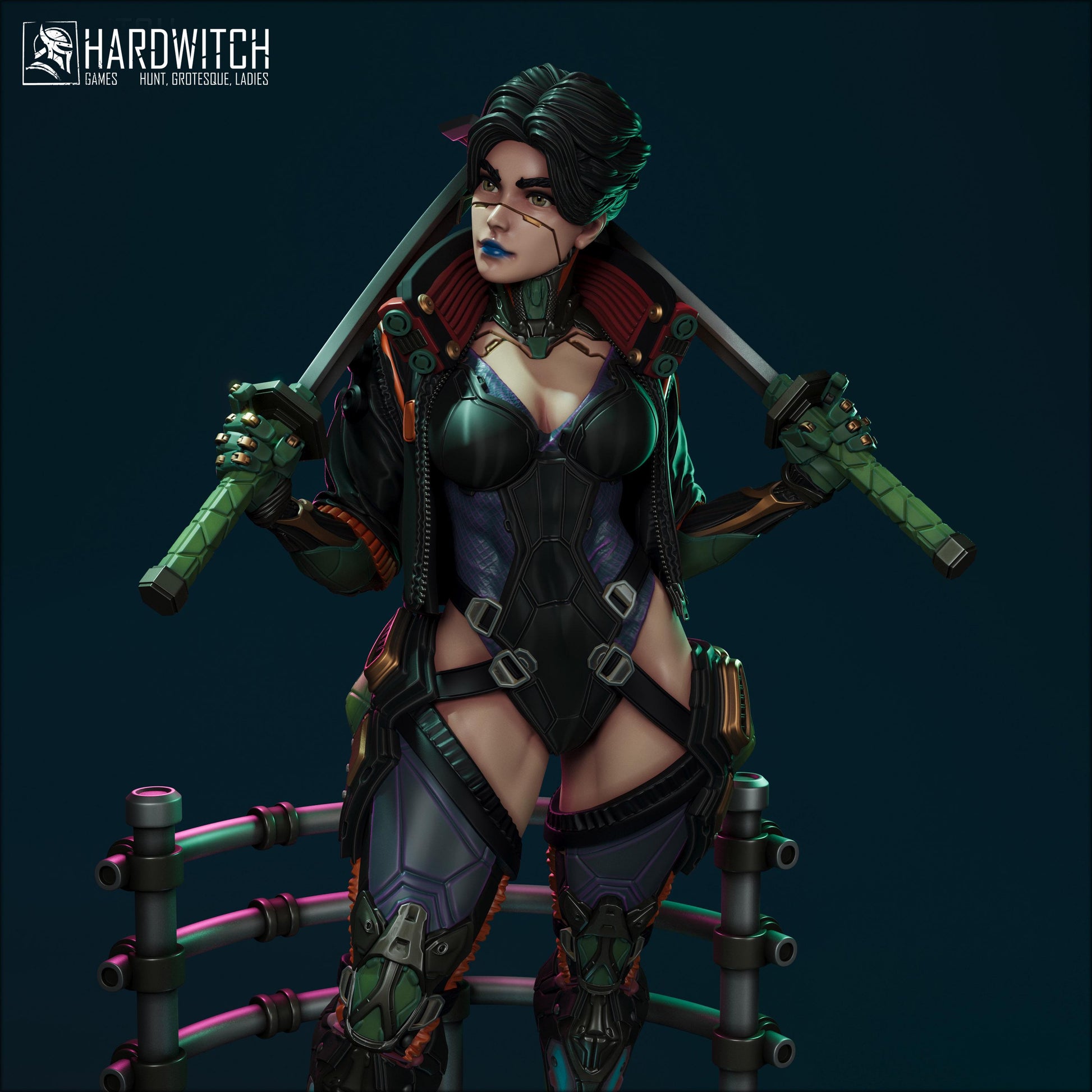 Edgerunner Martena Trambaleen Figure - 75mm / 154mm - HardWitch Games - Collectible Resin Printed Statue for Painting & Display
