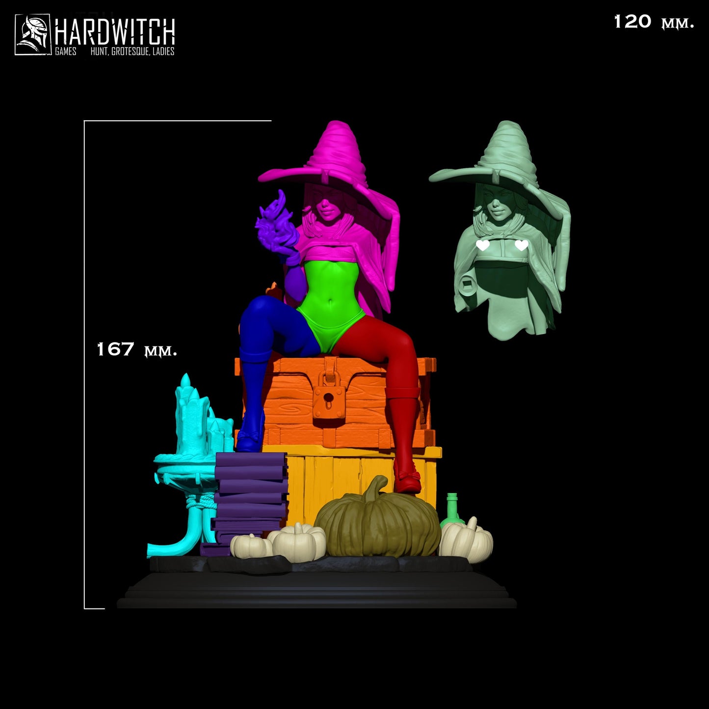 Sorceress Kidah Brown Figure - 75mm / 120mm - HardWitch Games - Collectible Resin Printed Statue for Painting & Display