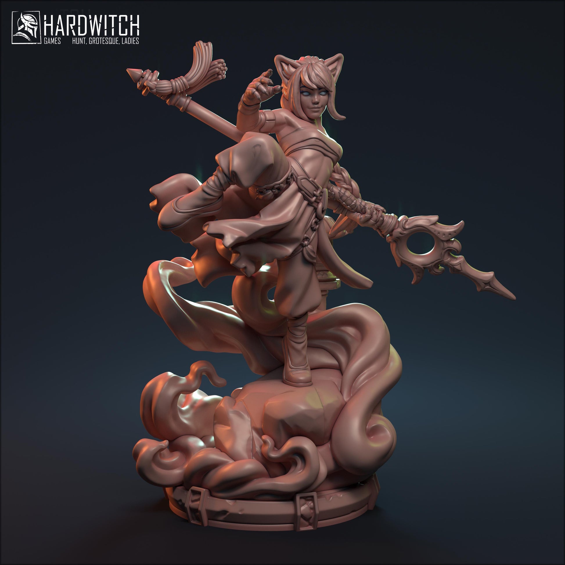 Catgirl Monk Bakeneko Miniature - 28mm / 32mm / 36mm / 75mm - HardWitch Games - Resin Printed Figure for D&D, TTRPGs, and Board Games