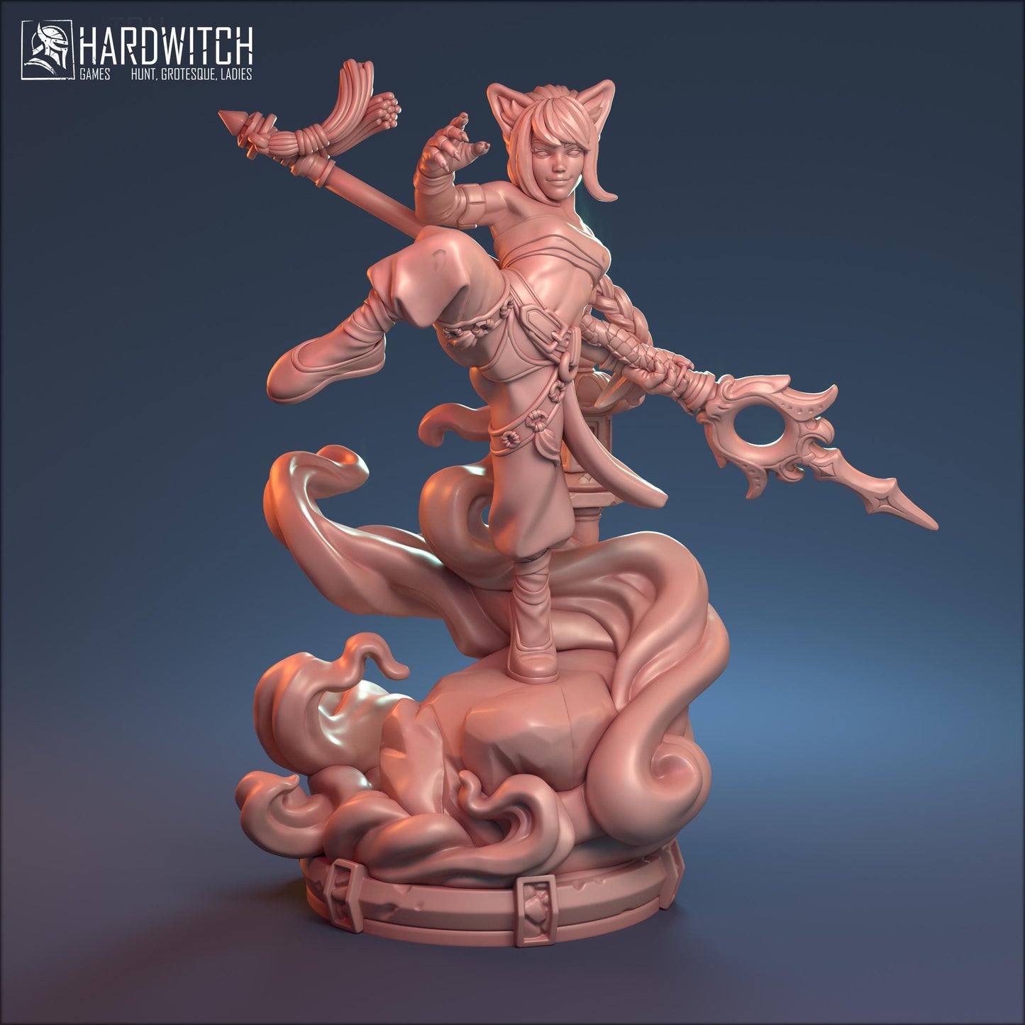 Catgirl Monk Bakeneko Miniature - 28mm / 32mm / 36mm / 75mm - HardWitch Games - Resin Printed Figure for D&D, TTRPGs, and Board Games