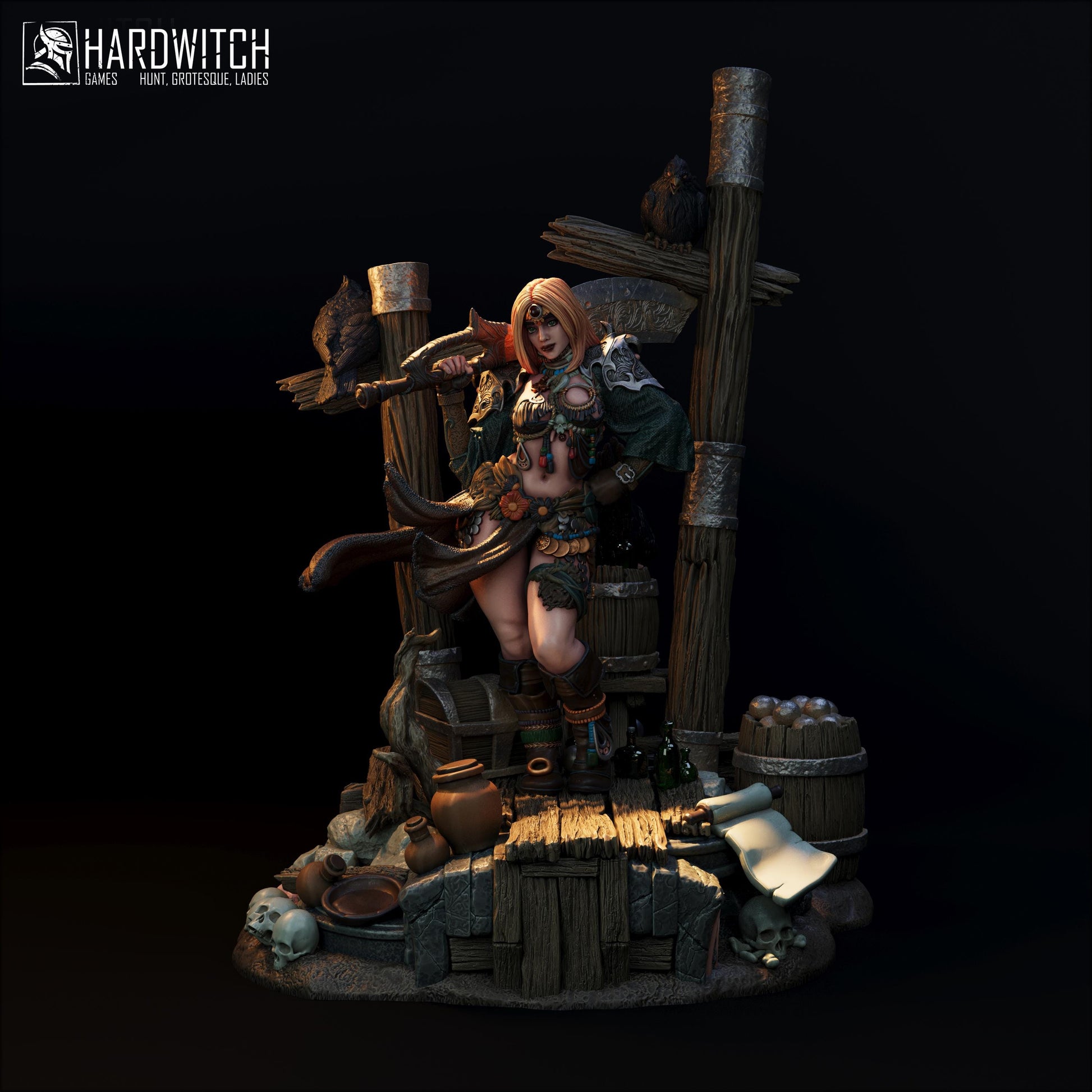 Leenhva O'Braites Miniature (w/NSFW Option) - 28mm / 32mm / 36mm / 75mm - HardWitch Games - Resin Printed Figure for D&D and TTRPGs